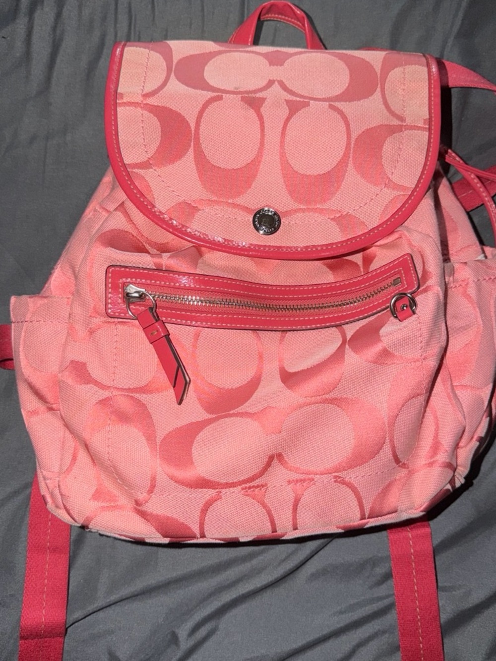 Coach Pink Signature Canvas Backpack with Dark Pink Trim